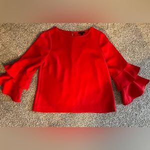 Red J Crew ruffle sleeves top-perfect for the holidays!